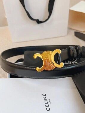 Celine Black Leather Belt 95cm with Gold Hardware - With Original Box